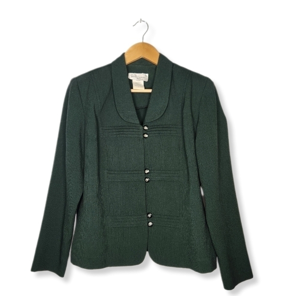 Vintage Jackets & Blazers - Vintage 90s Forest Green Micro Houndstooth Button Front Blazer Jacket Size 8